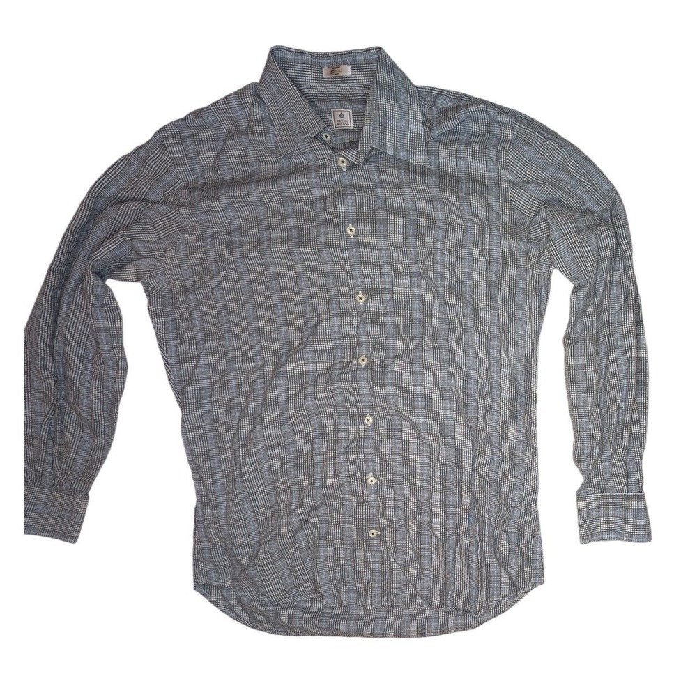 Peter Millar Shirt Mens Medium Blue Gray Plaid Button Down Long Sleeve Cotton